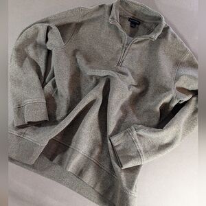 Lands' End Men's Heather Brown Knit 1/4 Zip Pullover Sweater Long Sleeve L